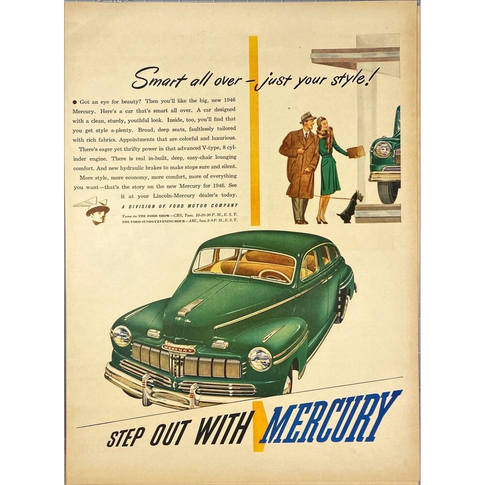 Ford Mercury "Smart all over-Just Your Style!" Illustration Vintage Print Ad '46
